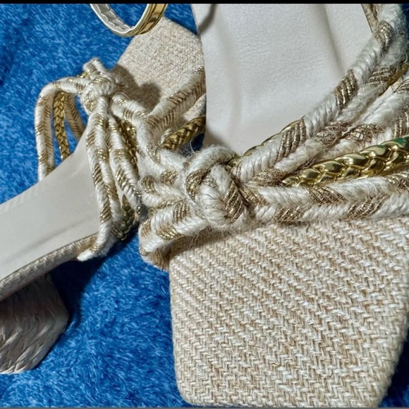 Gold and Cream Women's Sandals - Picture 2 of 3